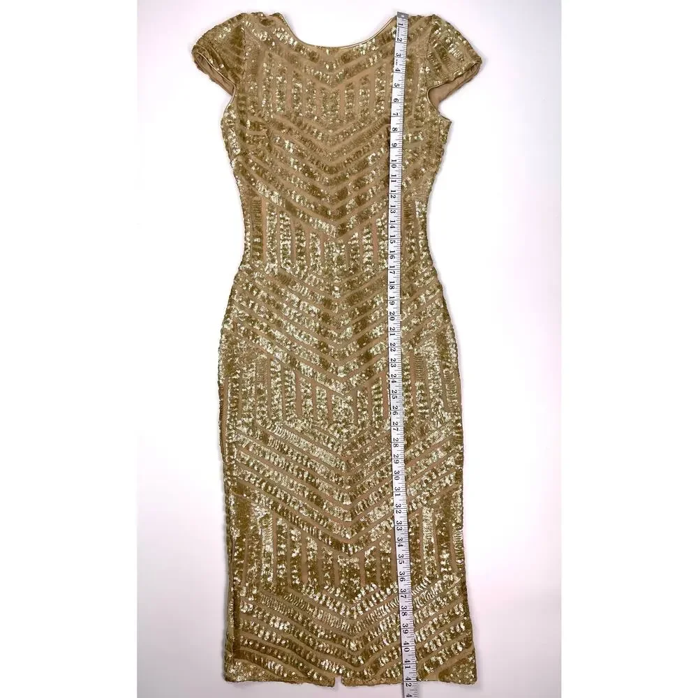 Dress the population Gold Sequin Midi Dress Size S - Picture 7 of 11